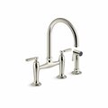 Kohler Two-Hole Bridge Kitchen Faucet With Side Sprayer in Vibrant Polished Nickel 28356-SN